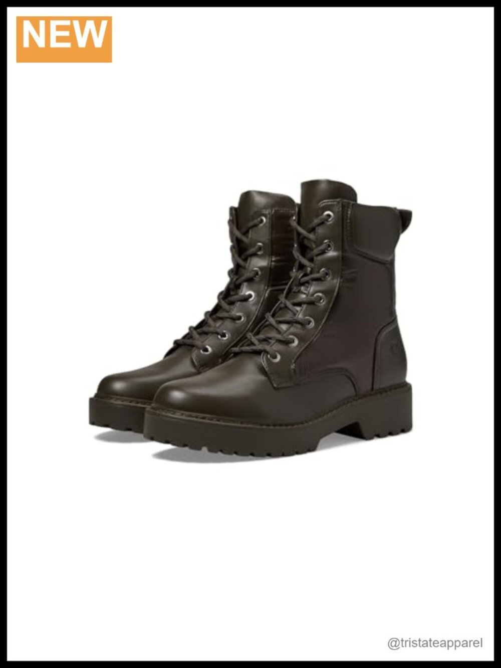 Calvin Klein Sallon Lace-Up Ankle Bootie Almond Toe Block Heel Lug Sole